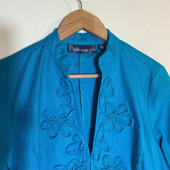 Susan Graver Jacket Blazer SZ S Textured Embellished Linen Blend Career Occasion - Picture 2 of 11